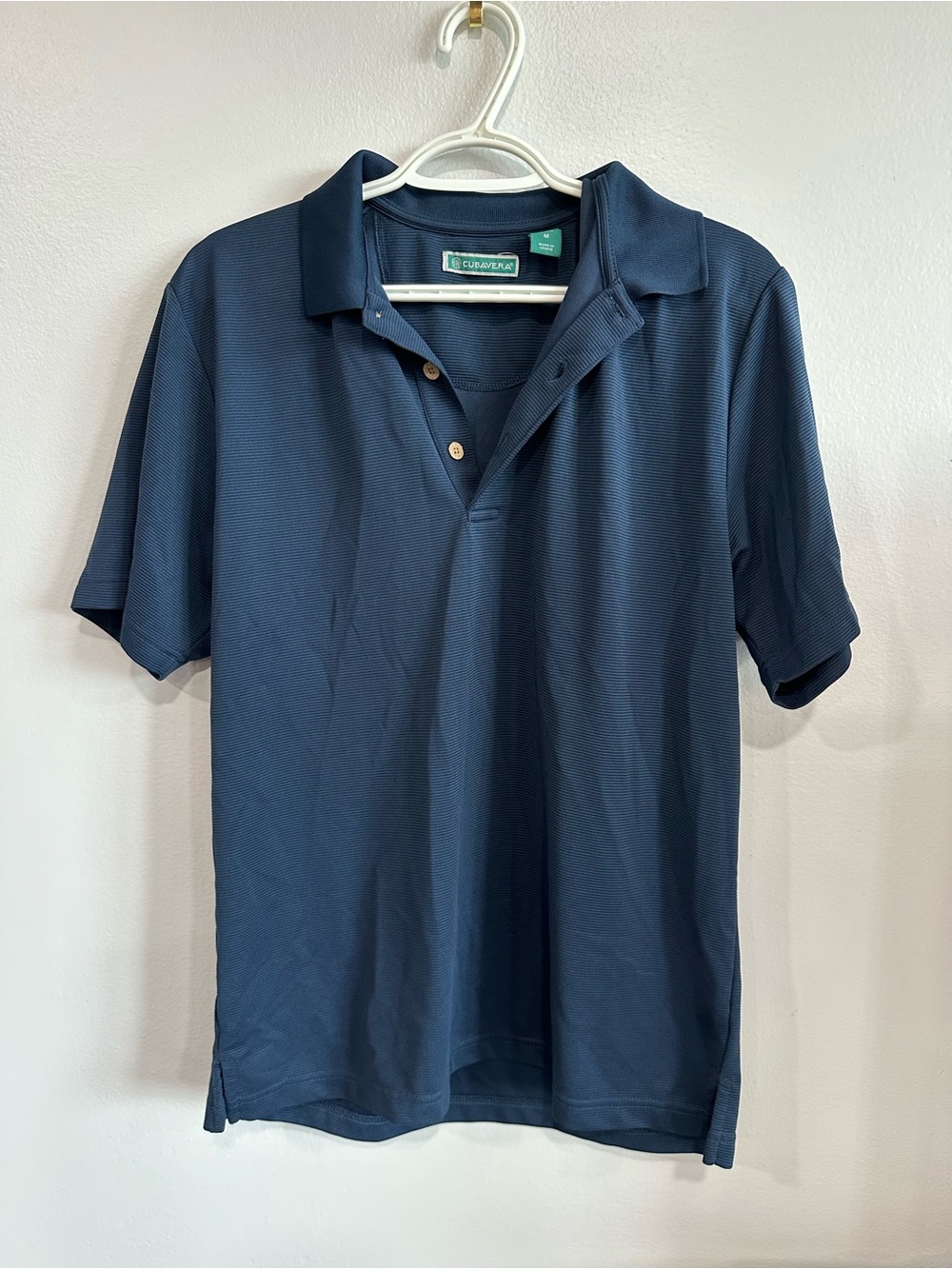 Cubavera Mens Polo Shirt Medium Navy Performance Textured Short Sleeve Golf